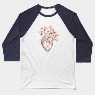White Anemones for flowery Heart, Human Anatomy botanical Baseball T-Shirt